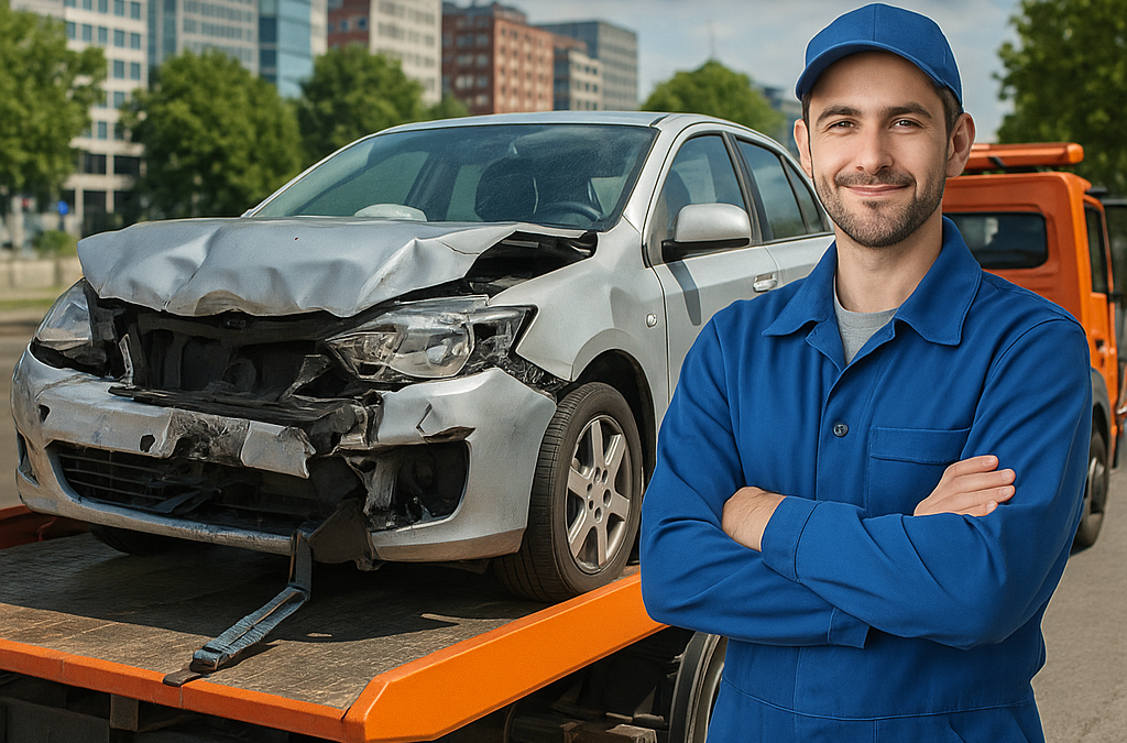 Professional épaviste in Brussels offering free accident vehicle purchase and removal services.